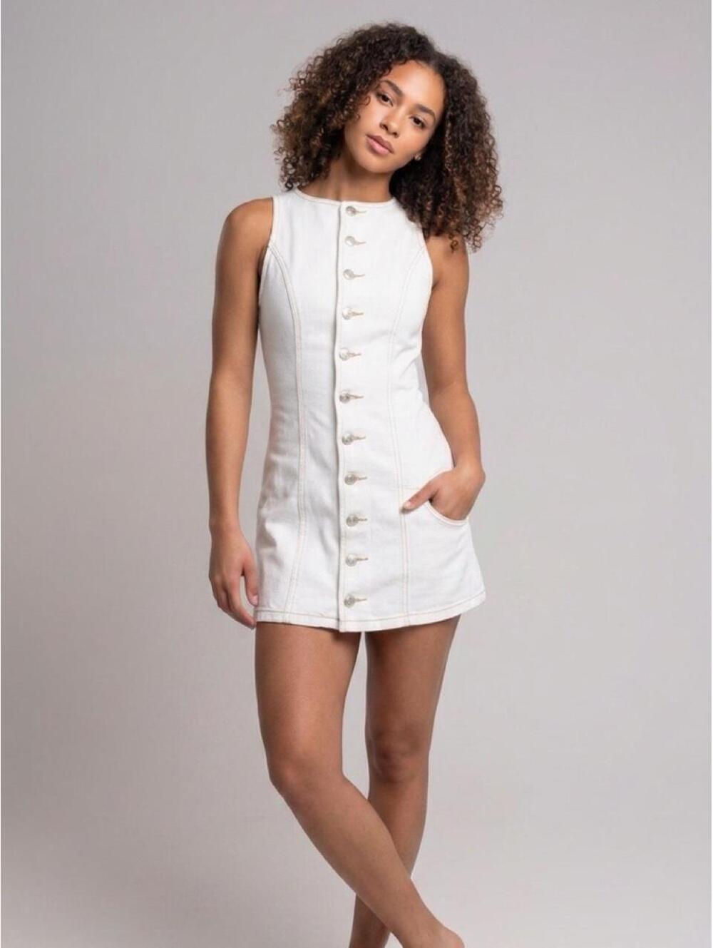 Princess Polly White Button-Front Denim Dress - New Without Tags, Size US 10